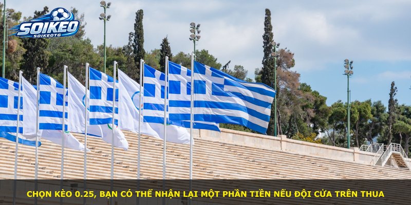 Chọn kèo 0.25, bạn có thể nhận lại một phần tiền nếu đội cửa trên thua
